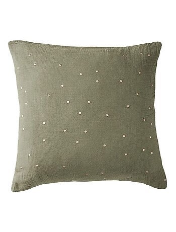 Taie d'oreiller en double Gaze de coton à pois brodés