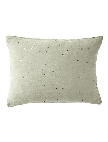 Taie d'oreiller en double Gaze de coton à pois brodés