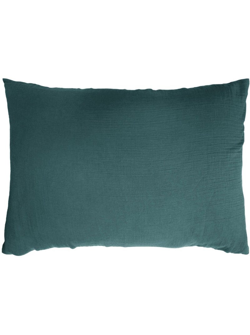 Taie d'oreiller en double Gaze de coton Bleu canard - Kiabi