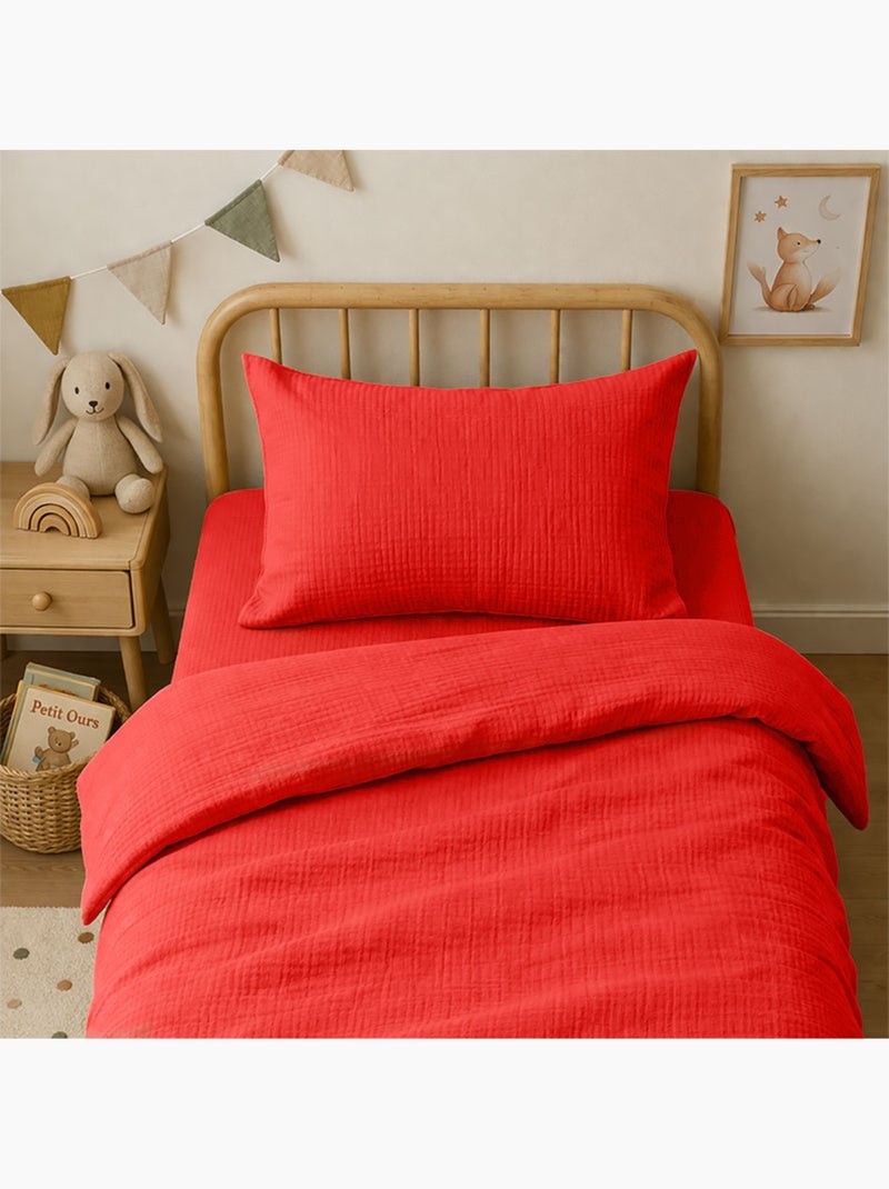 Taie d'Oreiller en Gaze de Coton Bio Fraise Rouge - Kiabi