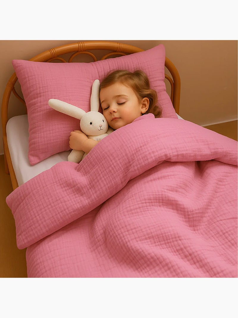 Taie d'Oreiller en Gaze de Coton Bio Rose Rose - Kiabi