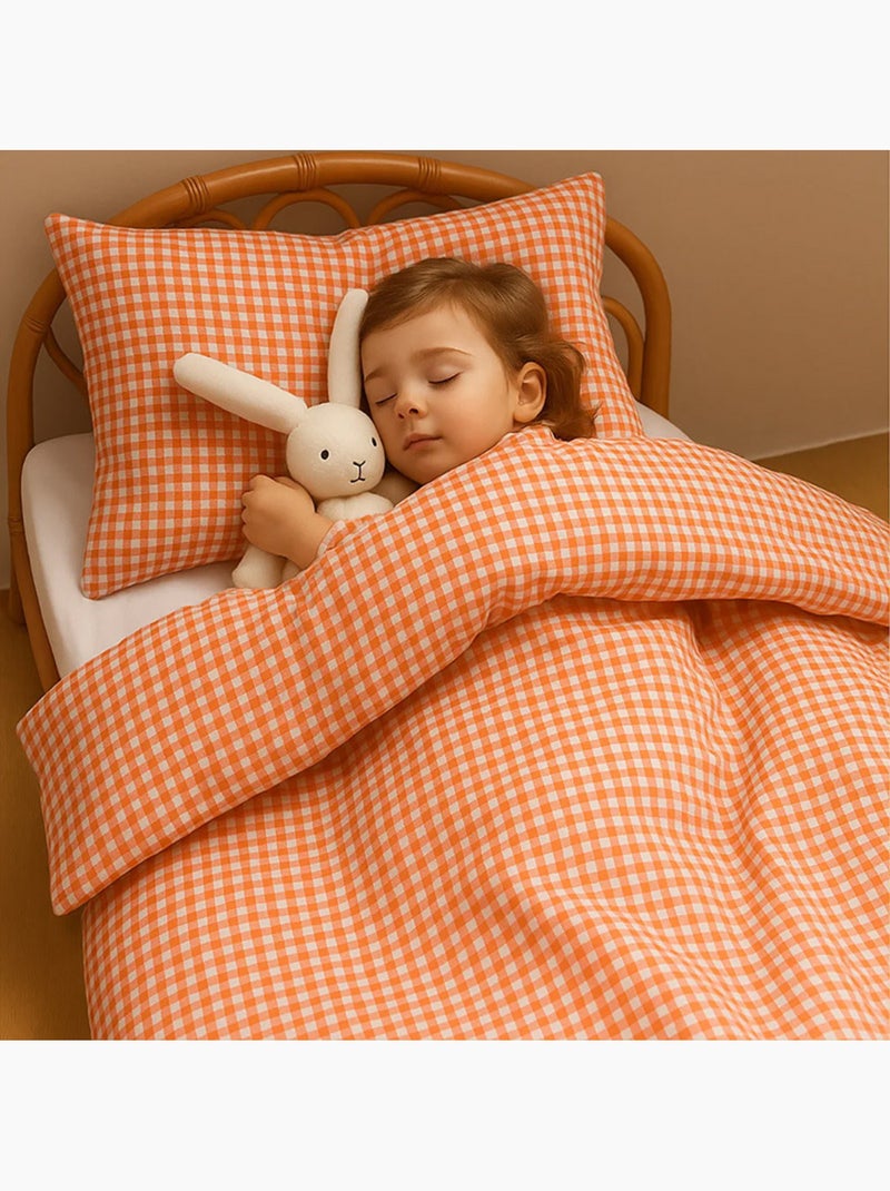 Taie d'Oreiller en Gaze de Coton Bio Vichy Orange - Kiabi