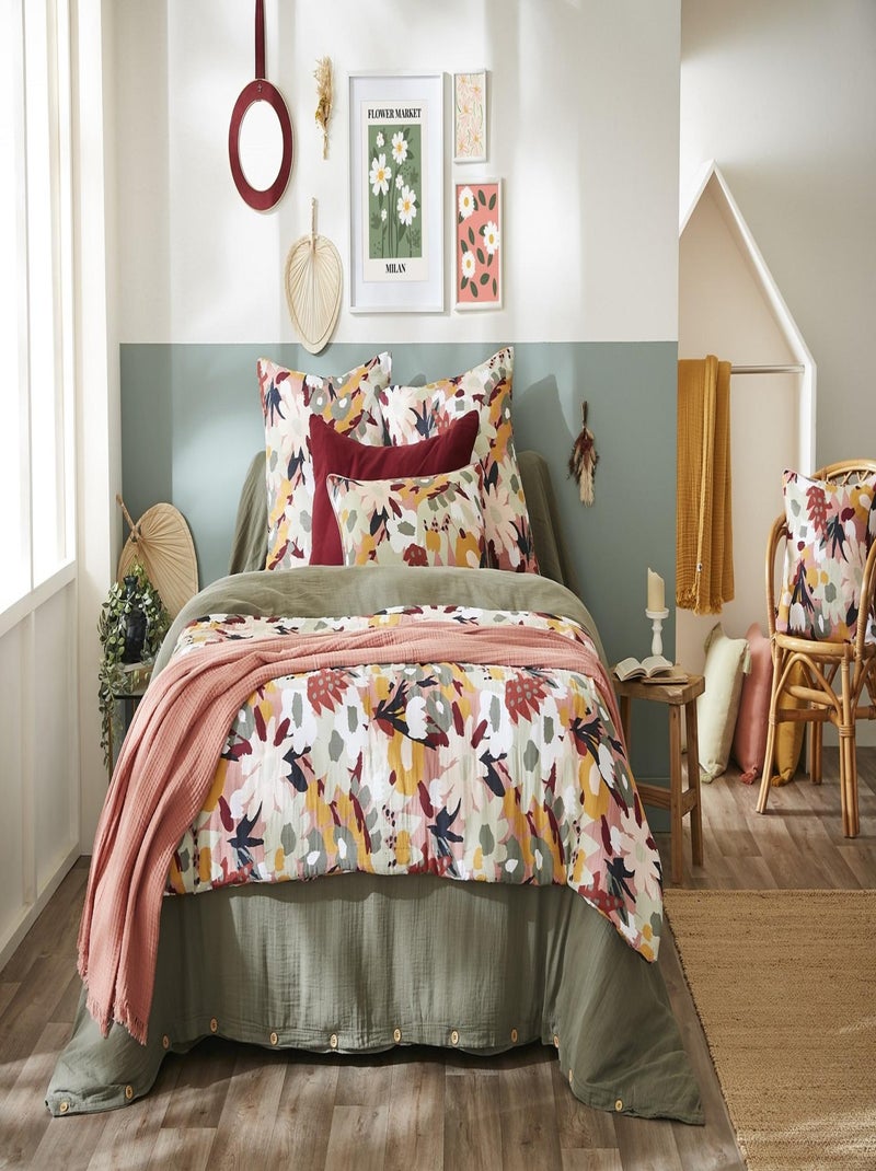 Taie d'oreiller en gaze de coton Fleurs de Leane Jaune - Kiabi