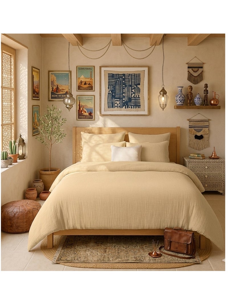 Taie d'oreiller en gaze de coton lavé Douce Beige - Kiabi