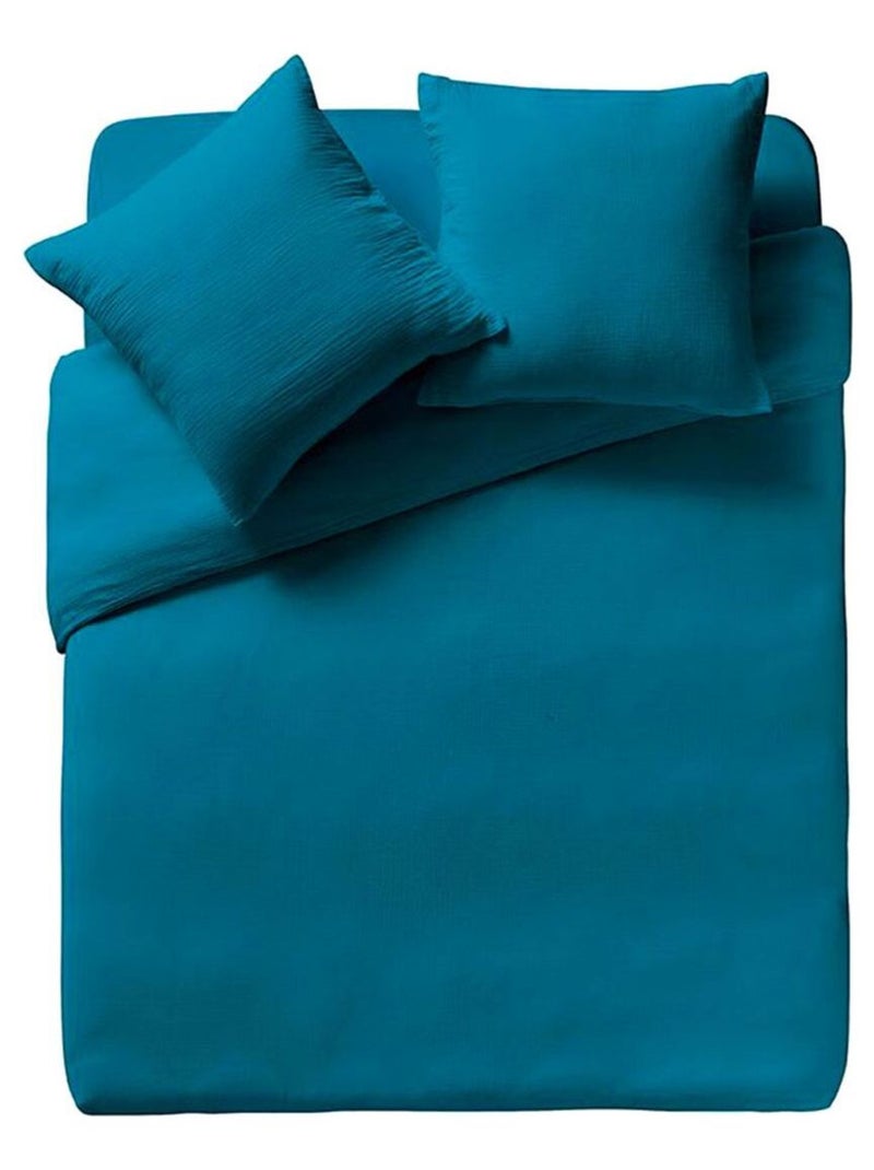 Taie d'oreiller en gaze de coton lavée Bleu - Kiabi