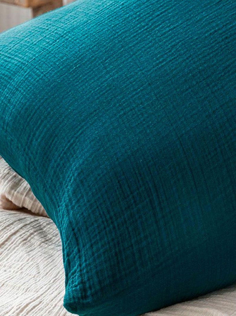 Taie d'oreiller en gaze de coton lavée Bleu - Kiabi