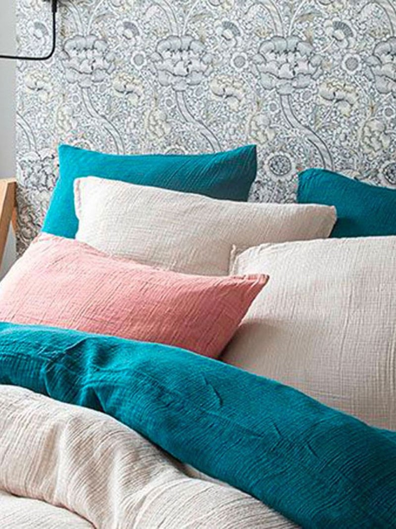 Taie d'oreiller en gaze de coton lavée Bleu - Kiabi