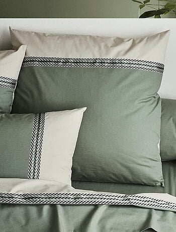 Taie d'oreiller en percale de coton à galon géométrique