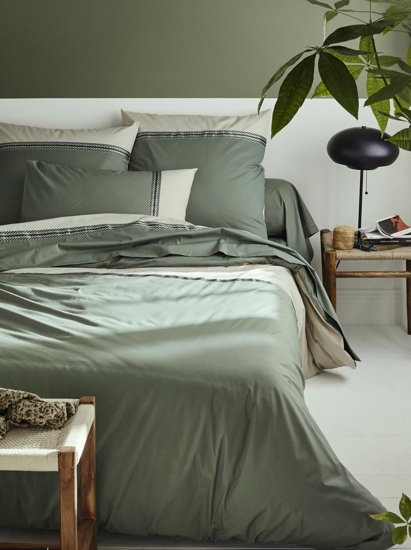 Taie d'oreiller en percale de coton à galon géométrique Vert olive - Kiabi