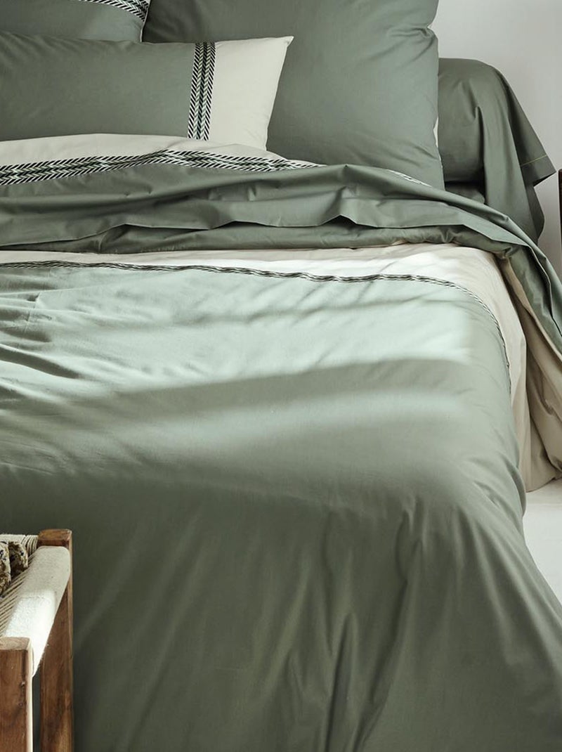 Taie d'oreiller en percale de coton à galon géométrique Vert olive - Kiabi