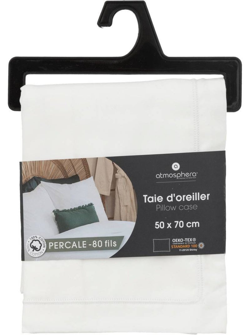 Taie d'oreiller en percale de coton LANDIHA Blanc - Kiabi