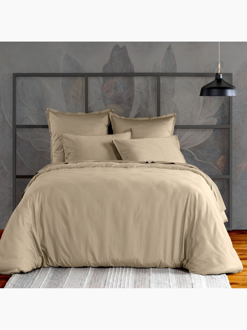 Taie d'oreiller en Satin de Coton Beige - Kiabi
