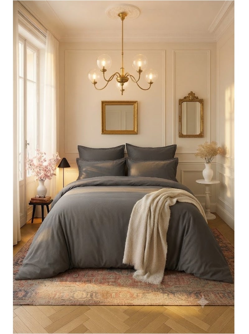 Taie d'oreiller en satin de coton gris anthracite - Kiabi