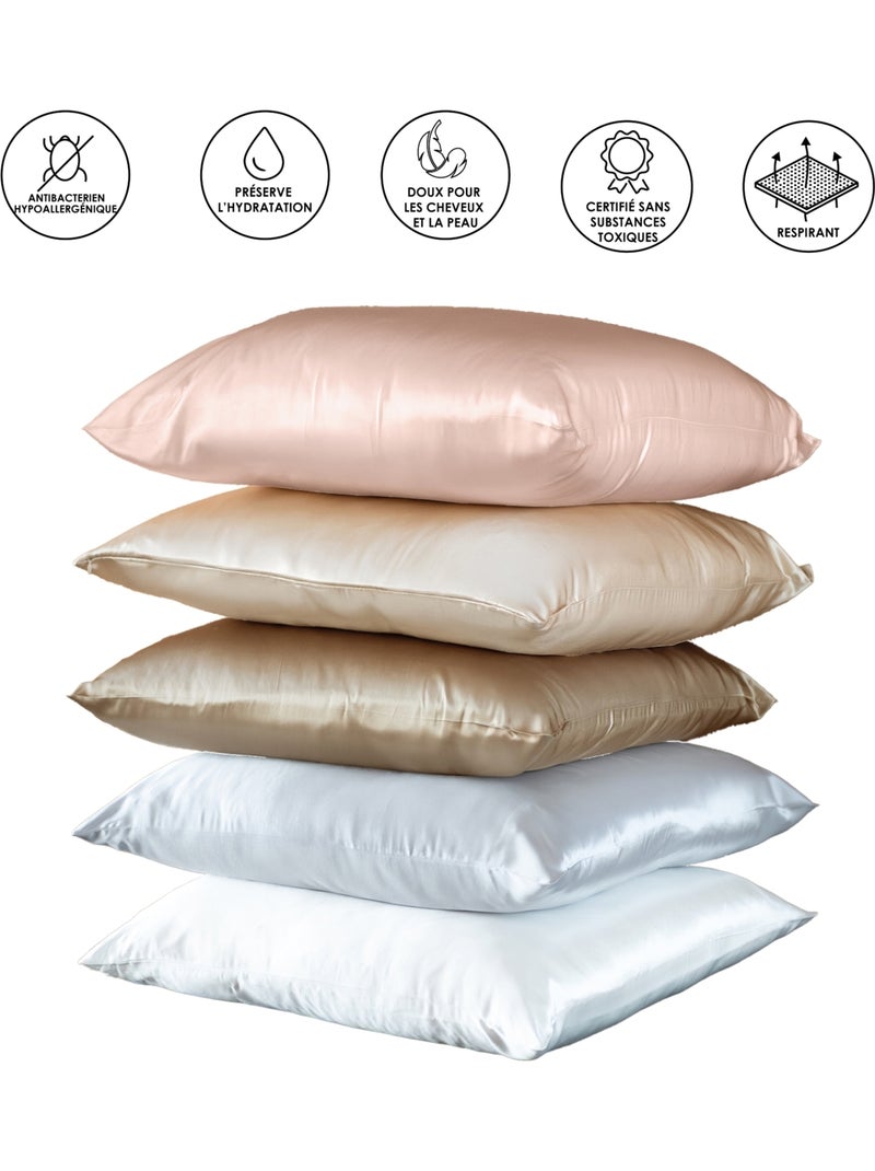 Taie d’oreiller en soie anti frisotti et anti-âge Beige - Kiabi