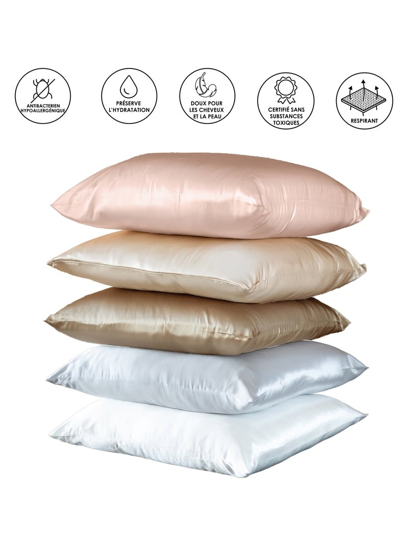 Taie d’oreiller en soie anti frisotti et anti-âge Taupe - Kiabi