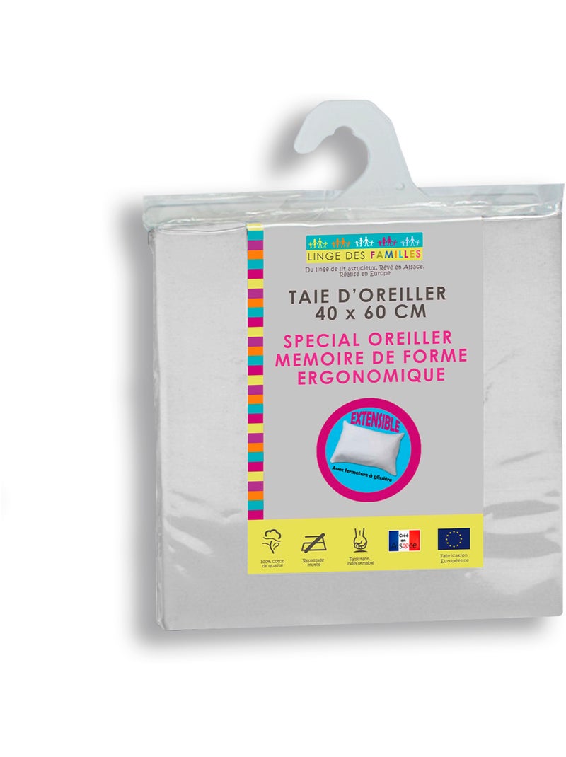 Taie d'Oreiller Extensible 100% Coton - Linge des Familles Argent - Kiabi