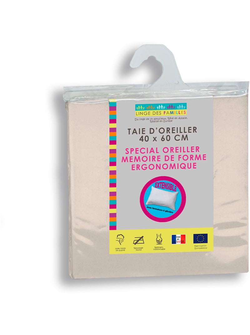 Taie d'Oreiller Extensible 100% Coton - Linge des Familles Beige sable - Kiabi