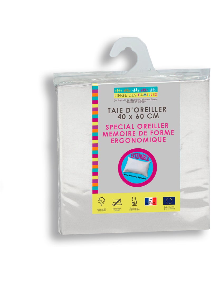 Taie d'Oreiller Extensible 100% Coton - Linge des Familles Blanc - Kiabi