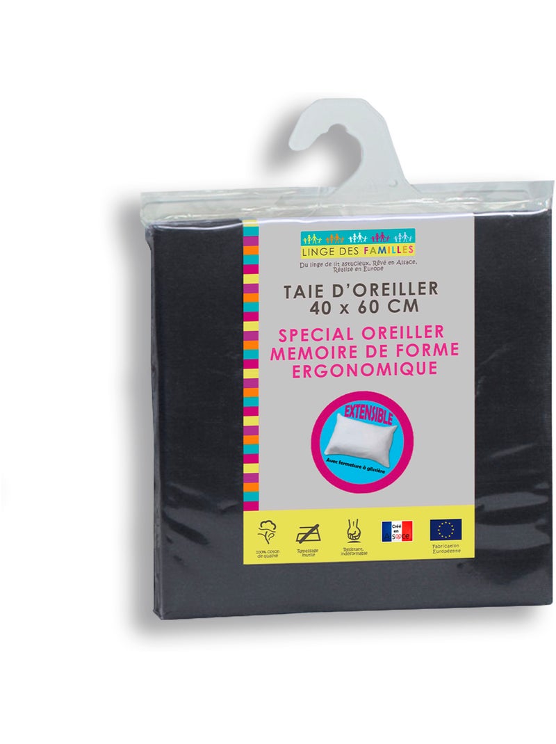 Taie d'Oreiller Extensible 100% Coton - Linge des Familles Gris foncé - Kiabi