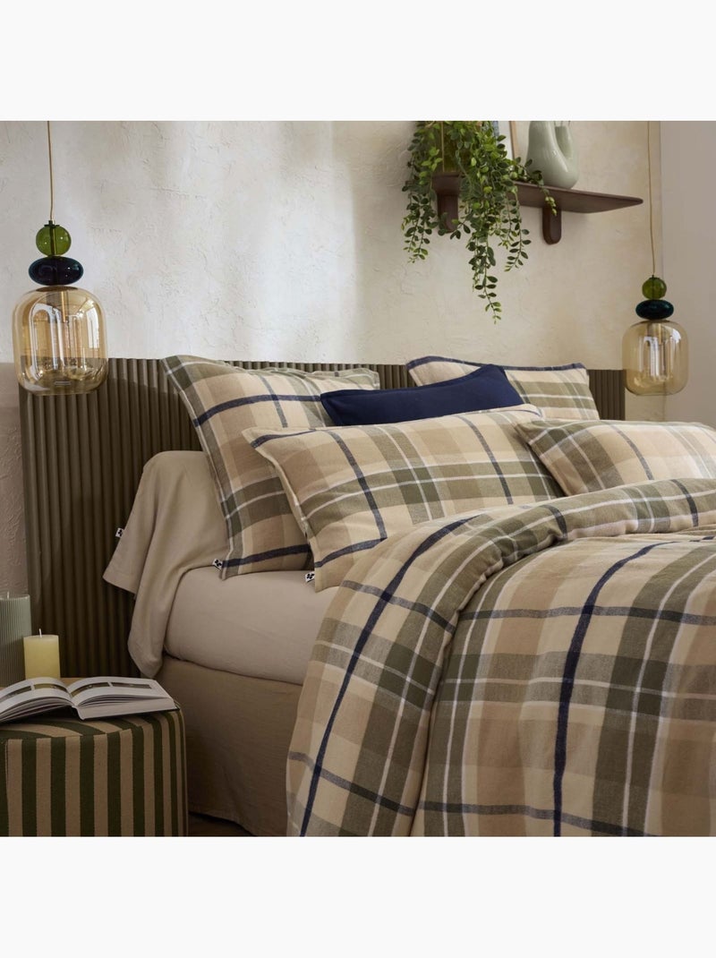 Taie d'oreiller flanelle tartan Beige - Kiabi