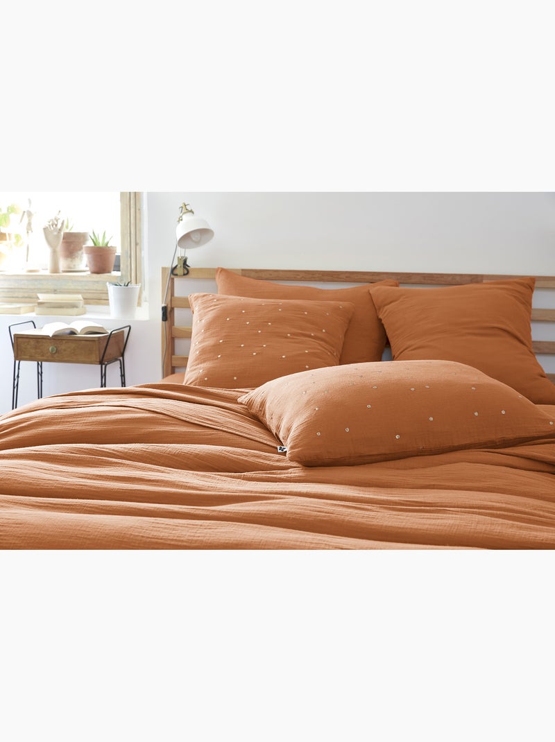 Taie d’Oreiller – Gaze de Coton Brodée Fil Or – Gaïa Chic Abricot - Kiabi