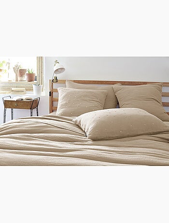 Taie d’Oreiller – Gaze de Coton Brodée Fil Or – Gaïa Chic