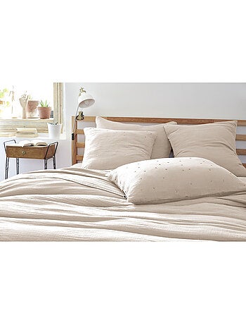 Taie d’Oreiller – Gaze de Coton Brodée Fil Or – Gaïa Chic