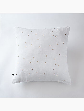 Taie d’Oreiller – Gaze de Coton Brodée Fil Or – Gaïa Chic