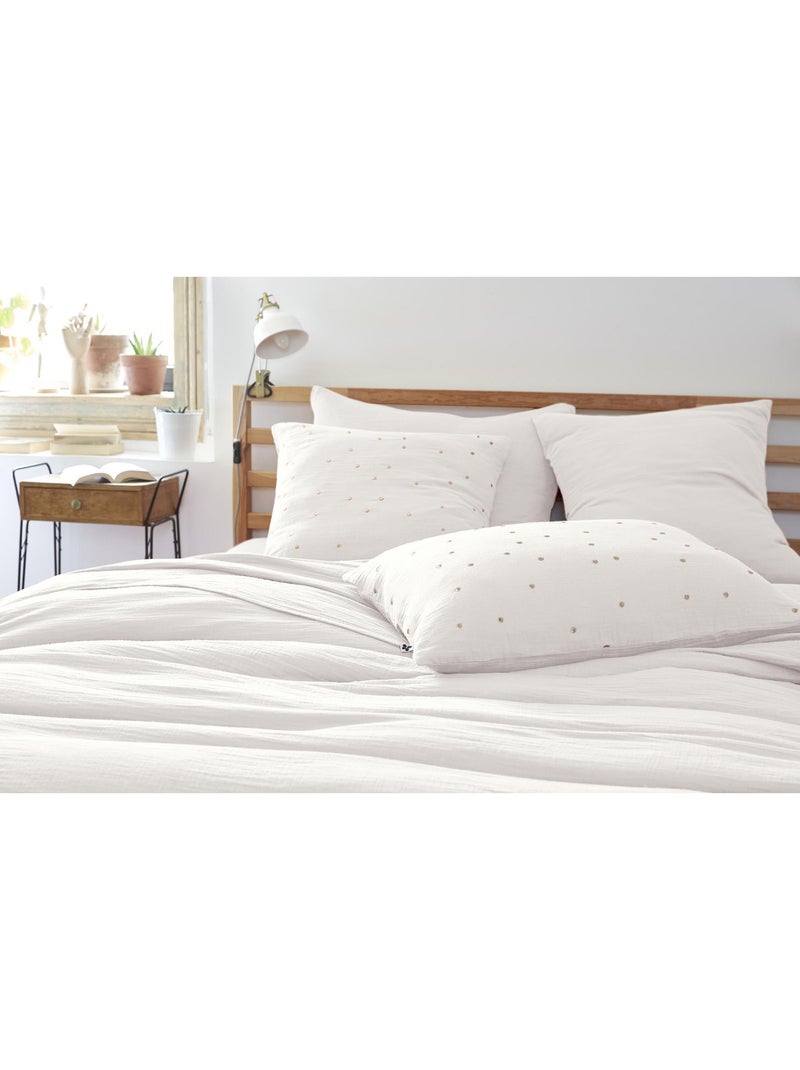 Taie d’Oreiller – Gaze de Coton Brodée Fil Or – Gaïa Chic Blanc - Kiabi
