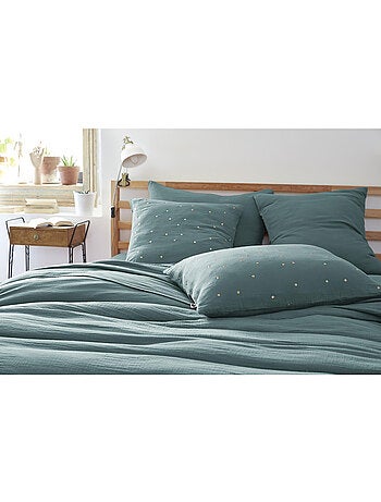 Taie d’Oreiller – Gaze de Coton Brodée Fil Or – Gaïa Chic