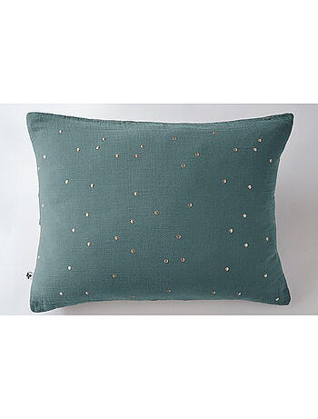 Taie d’Oreiller – Gaze de Coton Brodée Fil Or – Gaïa Chic