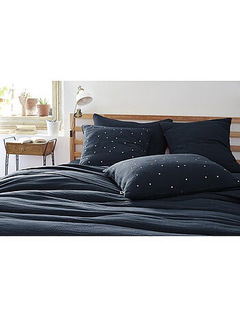 Taie d’Oreiller – Gaze de Coton Brodée Fil Or – Gaïa Chic