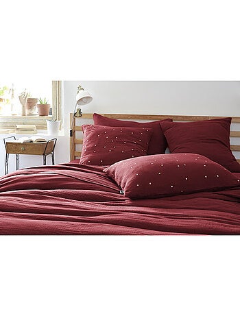 Taie d’Oreiller – Gaze de Coton Brodée Fil Or – Gaïa Chic