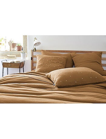 Taie d’Oreiller – Gaze de Coton Brodée Fil Or – Gaïa Chic