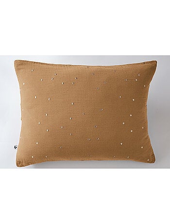 Taie d’Oreiller – Gaze de Coton Brodée Fil Or – Gaïa Chic