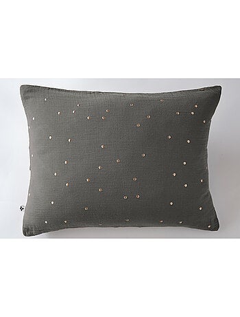Taie d’Oreiller – Gaze de Coton Brodée Fil Or – Gaïa Chic
