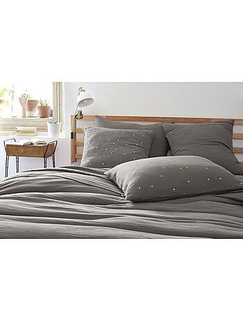 Taie d’Oreiller – Gaze de Coton Brodée Fil Or – Gaïa Chic