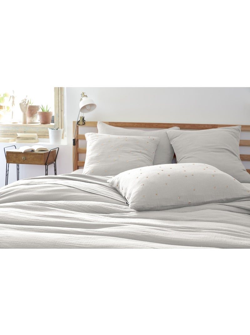 Taie d’Oreiller – Gaze de Coton Brodée Fil Or – Gaïa Chic Gris nuage - Kiabi