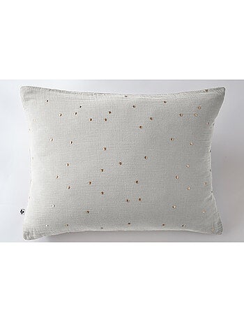 Taie d’Oreiller – Gaze de Coton Brodée Fil Or – Gaïa Chic