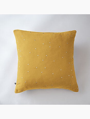 Taie d’Oreiller – Gaze de Coton Brodée Fil Or – Gaïa Chic