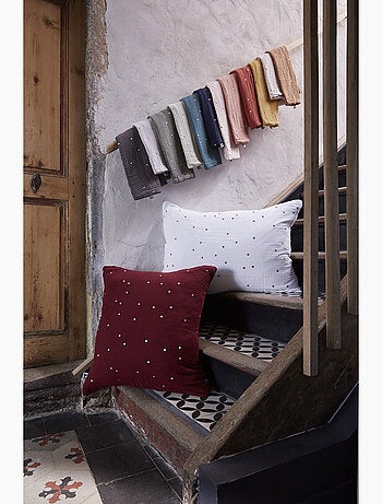 Taie d’Oreiller – Gaze de Coton Brodée Fil Or – Gaïa Chic