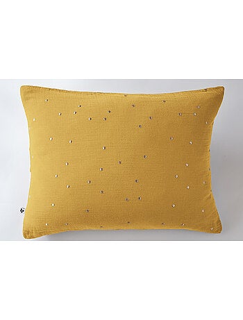 Taie d’Oreiller – Gaze de Coton Brodée Fil Or – Gaïa Chic