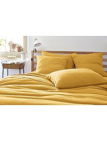 Taie d’Oreiller – Gaze de Coton Brodée Fil Or – Gaïa Chic