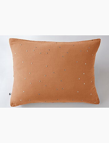 Taie d’Oreiller – Gaze de Coton Brodée Fil Or – Gaïa Chic