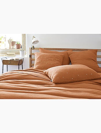 Taie d’Oreiller – Gaze de Coton Brodée Fil Or – Gaïa Chic