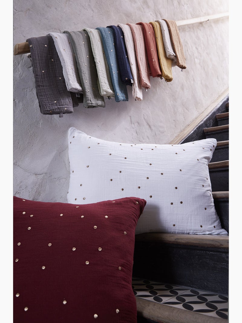 Taie d’Oreiller – Gaze de Coton Brodée Fil Or – Gaïa Chic Peche - Kiabi