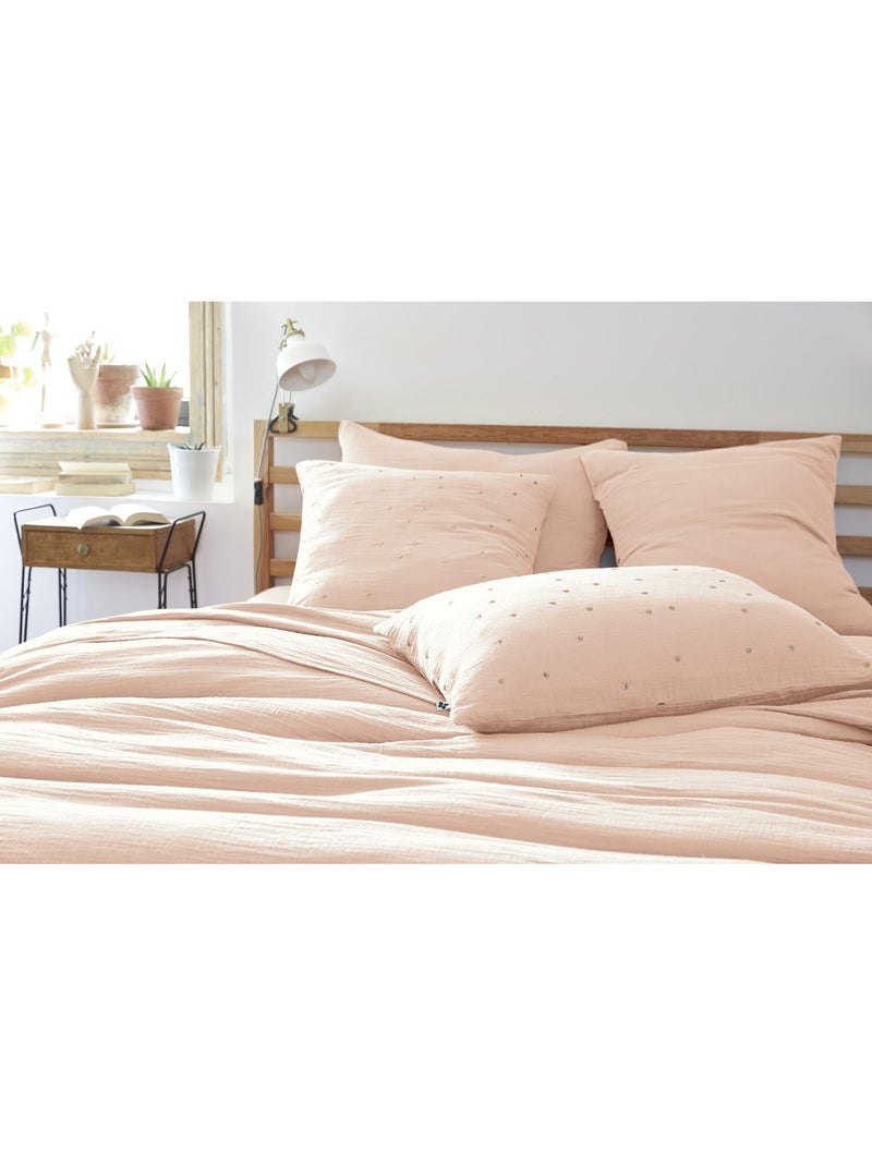 Taie d’oreiller – gaze de coton brodée fil or – gaïa chic Rose poudré - Kiabi
