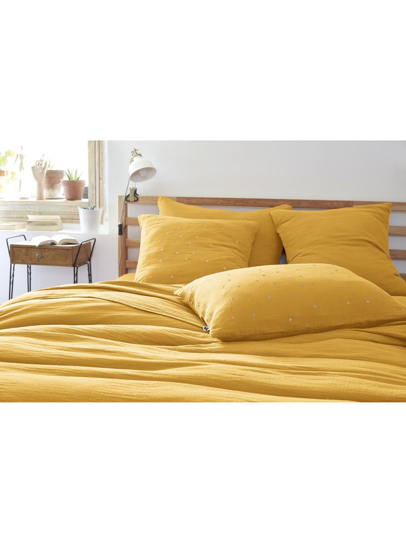 Taie d’Oreiller – Gaze de Coton Brodée Fil Or – Gaïa Chic Safran - Kiabi