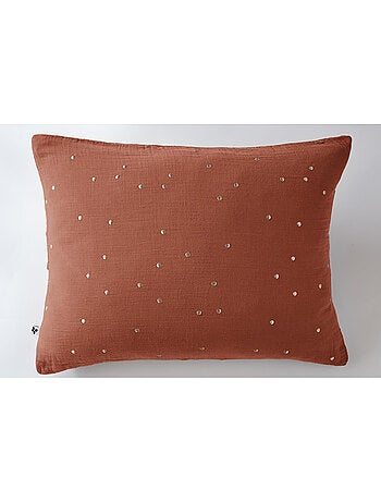 Taie d’Oreiller – Gaze de Coton Brodée Fil Or – Gaïa Chic