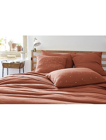 Taie d’Oreiller – Gaze de Coton Brodée Fil Or – Gaïa Chic